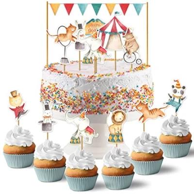 Imagen de Papierdrachen Cake Topper Circo Decoración para Tarta 18 Piezas de Cumpleaños Infantil Set 3