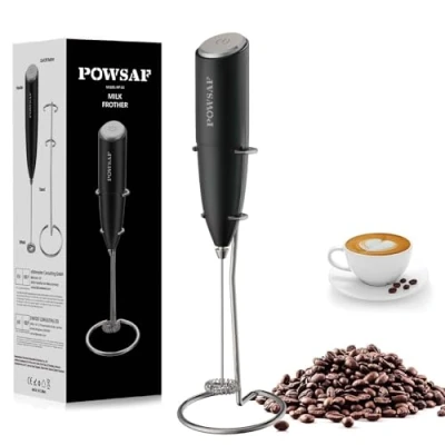Imagen de POWSAF Espumador de Leche, Batidor Leche Espuma con Soporte, 13000 RPM, Espumadera Electrico, Batidora para Café, Latte, Cappuccino, Negro