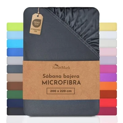 Imagen de NatureMark Sábana Bajera Ajustable de Microfibra Tamaños, Precio Especial! 100% Poliéster, Gris Antracita 200 x 220 cm