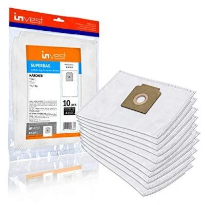 Imagen de Invest 10 bolsas para aspiradora Kärcher 6.904 333.0, 084.0 T 10/1, 7/1, 9/1 Bp, 12/1, T12/1 Adv, 12/1 eco!efficiency, alternativa 315.0, de fieltro resistentes