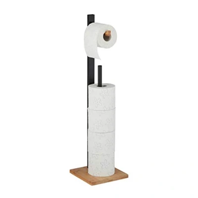 Imagen de relaxdays Portarrollos Baño de Pie, Soporte para 5 Rollos Papel Higiénico, Bambú, 1 Ud, 71x19x19 cm, Negro y Marrón