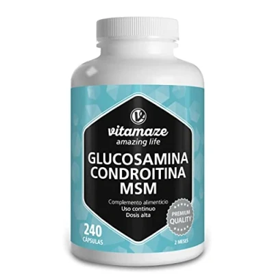 Imagen de Glucosamina Condritina y MSM 1000 mg Articulaciones Huesos 240 Cápsulas de Alta Dosis Complejo enriquecido con Vitamina C Claidad Alemana Vitamaze®