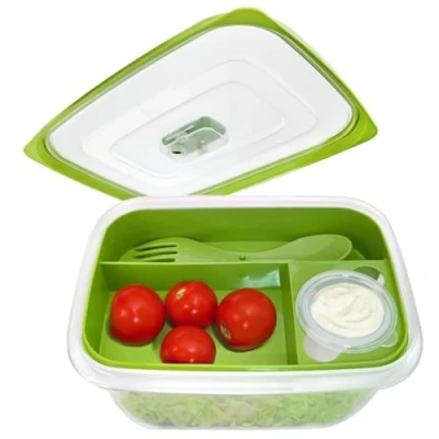 Imagen de COM FOUR® Fiambrera en verde con cubertería y cajita de salsa bento para el trabajo comida (01 pieza 19 cm)