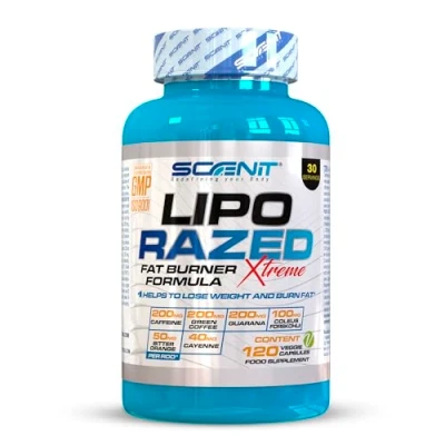Imagen de Quemagrasas potente para adelgazar Lipo Razed Xtreme Acción Fat Burner efecto termogenico Contribuye a perder peso y 19 ingredientes 120 cápsulas veganas