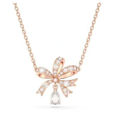 Imagen de Swarovski Collar Corto Volta, Lazo Blanco, Chapado en Oro Rosa, de la Colección Volta