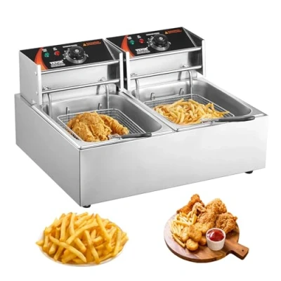 Imagen de VEVOR Freidora Eléctrica Comercial 2 Tanques 12 L 5000 W Aceite de Acero Inoxidable con Cestas para Freír Tapas Temperatura Ajustable 50 200 C
