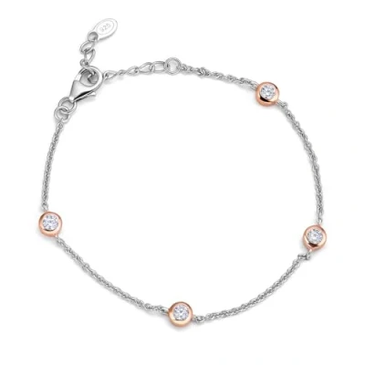 Imagen de Miore Pulsera de Plata para Mujer con Circonitas, Cadena Rolo Ley 925 Biseles Chapados en Oro 18Kt/750. hipoalergénica 18 cm largo extensión a 22 cm.