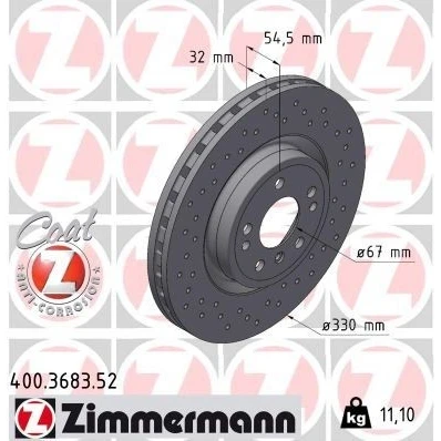 Imagen de ZIMMERMANN SPORT COAT Z 400.3683.52 Disco de freno 330 32 8/5 5 112 ventilación interna, perforado revestido altamente carbonizado
