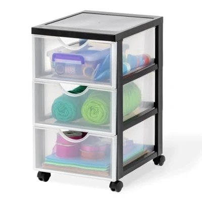 Imagen de Iris Ohyama Cajonera de plástico con ruedas, 3 cajones planos, color blanco mate, asas arrastre, para dormitorio, escuela y oficina, sin BPA, armario cajón A4 Drawer, DDDC 003