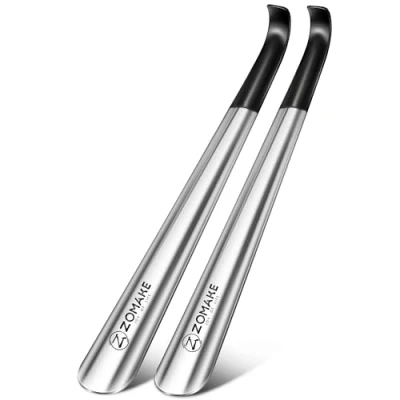 Imagen de ZOMAKE Calzador de Acero Inoxidable Largo 42CM Metalico Calzadores Largos 2 Piezas,Con Una Cáscara Negra Para Personas Mayores Mujer embarazada(Plata)