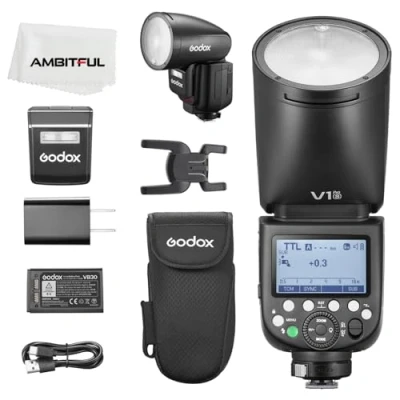 Imagen de Godox V1Pro S flash de cámara cabeza redonda 2.4G X inalámbrico HSS 76Ws TTL Li ion Speedlight con externo SU 1 para Sony