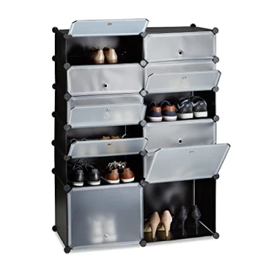 Imagen de Relaxdays Zapatero Modular con 12 Compartimentos, Plástico, Negro, 125 x 94 37 cm