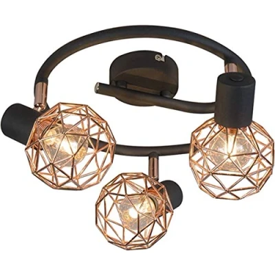 Imagen de Qazqa Diseño Plafón moderno negro/cobre 3 luces MESH Acero Redonda Adecuado para LED Max. x 40 Watt
