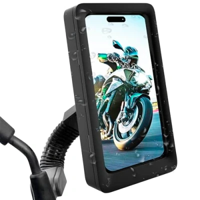 Imagen de Soporte movil Moto retrovisor Impermeable Funda Compatible con Smartphones de hasta 7.5&quot; Ventana Trasera fijacion irrompible y Segura al Espejo