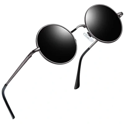 Imagen de Joopin Redondas Gafas de sol Polarizadas Retro Vintage Círculo Metálico Hippie Steampunk para Hombres y Mujeres UV400 Arma Gris