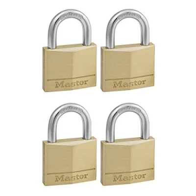 Imagen de Master Lock 150EURD Lote de 4 Candados Ancho con Cuerpo Latón Macizo, Dorado, 6.8 x 5 1.4 cm