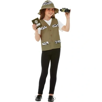 Imagen de Smiffys Kit de explorador, Marrón, con chaleco, sombrero, binoculares, pasaporte e insignia