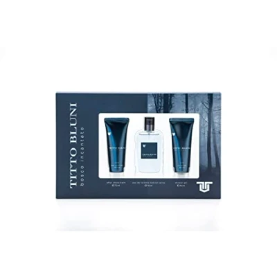 Imagen de TITTO BLUNI Bosco Incantato, Estuche de Regalo para Hombre, Colonia Perfumada, Eau Toilette Masculina, Madera, Larga Duración, Perfume 75 ml + Gel Baño After Shave