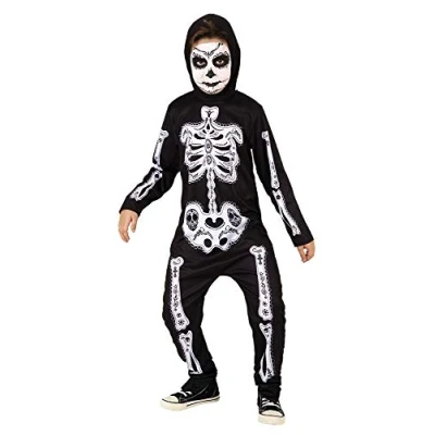 Imagen de Rubies Disfraz Huesud@ Dia de los Muertos para niños y niñas, Jumpsuit impreso máscara, Oficial Halloween, Carnaval Fiestas Temáticas