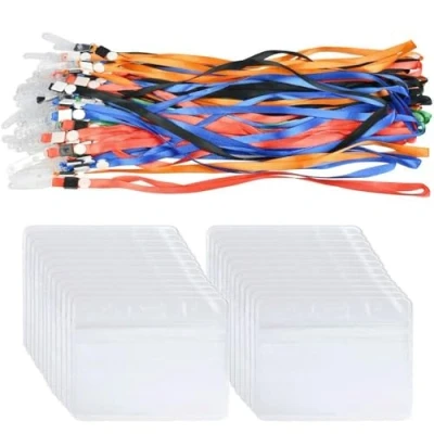 Imagen de 50PCS Horizontales Insignia de Identificación PVC Colgantes Tarjetas con Cordón Cuello Flexible Transparente para Oficina Negocio Exposición Estudiente ecc.