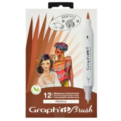 Imagen de GRAPH&#039;IT Brush Marker Set de 12 rotuladores alcohol doble punta para dibujo manga e ilustración, extra fina y pincel People