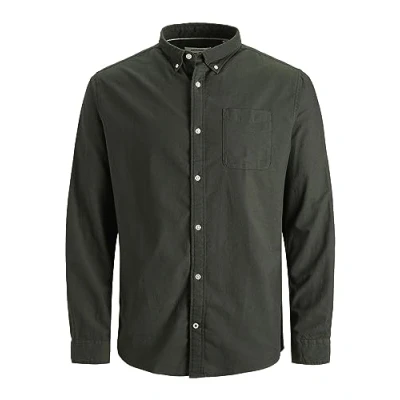 Imagen de Jack &amp; Jones Camisa de Hombre Talla Grande Color Liso básica Manga Larga Business JJEOXFORD, Color:Verde, Talla:8XL