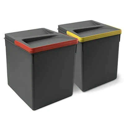 Imagen de EMUCA Cubos de Basura, Reciclaje para Base Recortable, Juego 2 contenedores Alto 266mm y Capacidad 15 litros