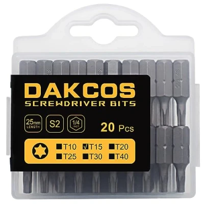 Imagen de DAKCOS Juego de puntas destornillador estrella Torx T15 20pc, acero S2 longitud 25mm
