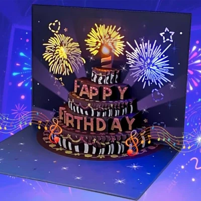 Imagen de SHUBEIEUMI Tarjeta De CumpleañOs 3D, con Sobres, Cumpleanos Divertida Música y Luz, Felicitacion Popup Velas Cumpleaños, para Mujeres, Hombres