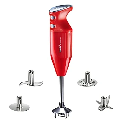 Imagen de bamix Batidora de mano M350 MAXX con cuchillas multifunción, Carne, Verdura, Mezclador, Disco giratorio acero inoxidable, 350 W, 2 veloc., Made in Switzerland, Rojo/cromado