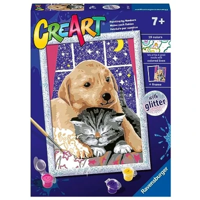 Imagen de Ravensburger CreArt Serie D: Amigos Peludos, Kit para Pintar por Números, Contiene una Tabla Preimpresa, un Pincel, Colores y Accesorios, Juego Creativo Niños Niñas 7+ Años