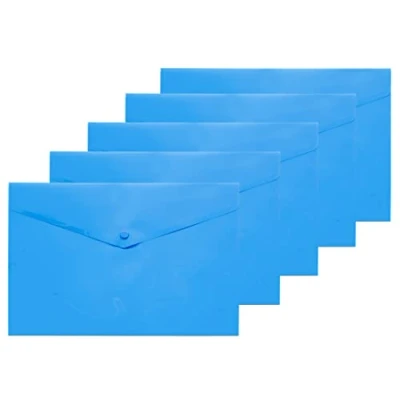 Imagen de eco Cartera A4+ 50% reciclada transparente con botones a presión, carpetas de plástico (paquete 5), azul, eco035BLUE
