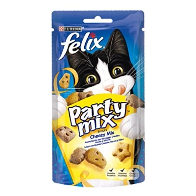 Imagen de Felix Purina Party Mix Cheezy, Snack, premio para Gato con Queso Cheddar, 8 bolsas de 60g