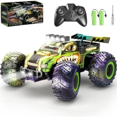 Imagen de Comius Sharp Coche Teledirigido para Niños, Monster Truck a 20 km/h con 2 Faros y Baterías, RC Todoterreno Dinosaurio 2,4 GHz Niños de 6 12 Años