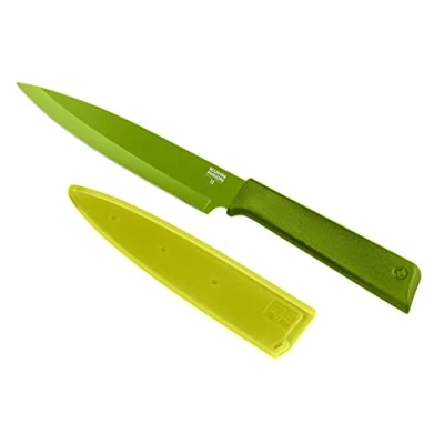 Imagen de KUHN RIKON COLORI+ Cuchillo multiusos (hoja recta con protector de hoja, antiadherente, acero inoxidable, 23 cm), color verde