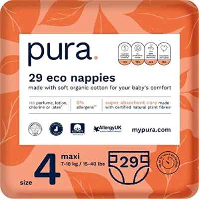 Imagen de Pura Pañales Bebé, Talla 1 (Recién Nacido 2 5kg), 132 (6 Paquetes de 22 Cada Uno), Caja Mensual, Piel Sensible, Certificado con EU Ecolabel, Sin Fragancia, Indicador Humedad