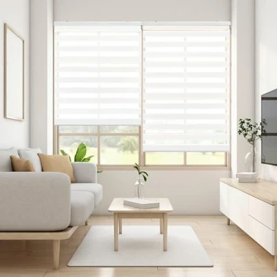 Imagen de Blindecor Lira estor enrollable noche y día, color Blanco, de 120 x 250 cm (ancho alto). Tamaño la tela 117 245 cm. Estores dia elegantes