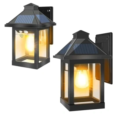Imagen de Moman Farolas Solares Exterior, 2 Piezas Luz Vintage Pared al Aire Libre con Sensor de Movimiento 3 Modos Impermeable IP65 2200mAh Aplique Solar Exterior para Jardin, Farola Foco