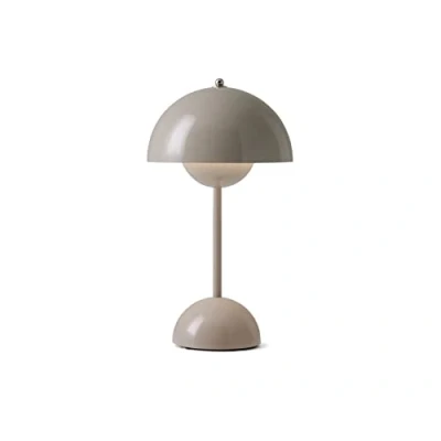 Imagen de andTRADITION Flowerpot VP9 Original lámpara de mesa LED para móvil, batería inalámbrica, escritorio retro decorativa, altura 29,5 cm, color beige y gris