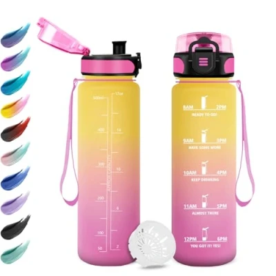 Imagen de Botella Agua 500ml, con Filtro, a Prueba de Fugas, Reutilizable, Motivacional Cantimplora para Niño, Niña, Colegio, Escuela, Camping, Bicicleta, Gym