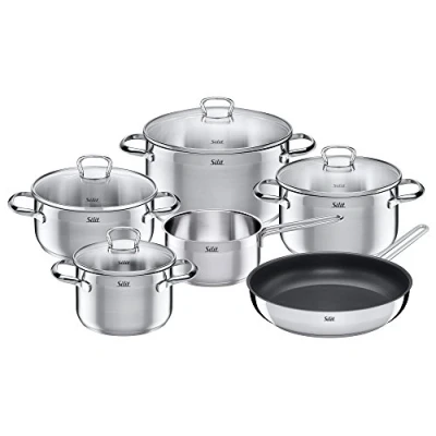 Imagen de Silit Olla Set 6 Piezas Scalea vertedor Tapa de Cristal (Acero Inoxidable Pulido, Apta para inducción Apto lavavajillas.