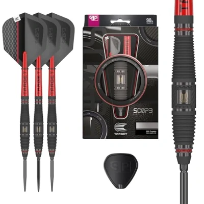 Imagen de Target Darts Scope Dardos Punta Acero Suiza, 90% Tungsteno, Barril 03 23G Acero, Rojos y Negros, Profesionales con Suiza Herramienta