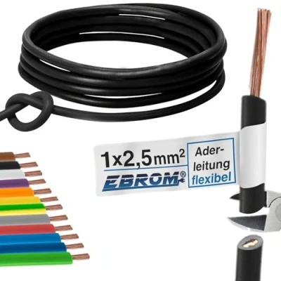 Imagen de Cable de cableado flexible PVC H07V K 2,5 mm² Color: Negro Muchas longitudes disponibles en incrementos 5 metros, su longitud: 15 m