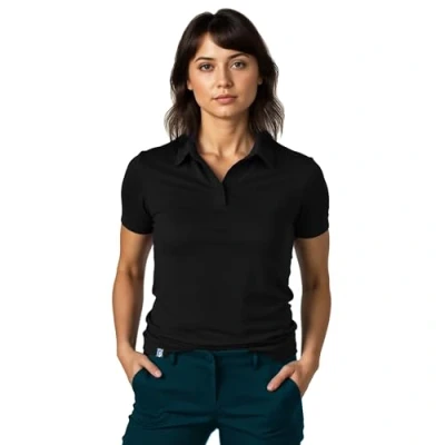 Imagen de ALPIN LOACKER Camiseta de Mujer Lana Merino Manga Corta y Polo Transpirable Secado Rápido para Deporte Senderismo Térmica Funcional, Negro, M