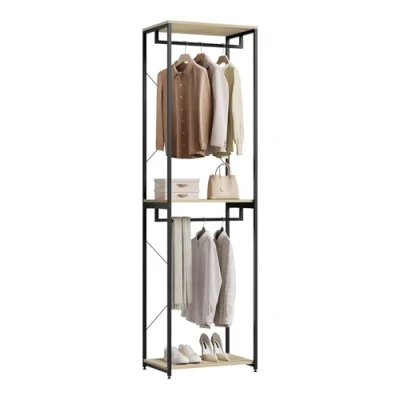 Imagen de WOLTU Perchero con Ropa para Dormitorio de Pie Estante Colgar Madera y Acero, Roble+Negro 60 x 40 213 cm SR0113hei