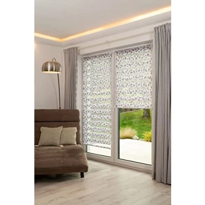 Imagen de Khome Klemmfix Doppelrollo Estor Doble con Sistema de fijación, Poliéster, Piedra Taupe Impreso, B45 x H150 cm