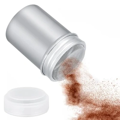 Imagen de Coctelera de Azúcar en Polvo, Acero Inoxidable Malla Fina Latas Polvo con Tapa Plumero Tamiz Café para Harina