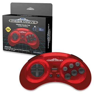 Imagen de Retro Bit Sega Mega Drive 2.4 GHz Wireless Controller 8 Button Arcade Pad for Genesis Original/Mini, Switch, PC, Mac Includes 2 Receivers &amp; Storage Case (Crimson Red) (Nintendo Switch)