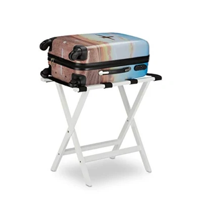Imagen de Relaxdays Soporte para Maletas, Plegable, Portaequipajes Blanco, 53,5 x 58 36,5 cm, Bambú