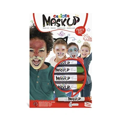 Imagen de CARIOCA Mask Up Party, Kit de Pintura Facial para Niños y Niñas, Barras Maquillaje Ideal Navidad, Halloween, Carnaval Fiestas 3 Colores 2 Tutoriales Dermatológicamente Testado